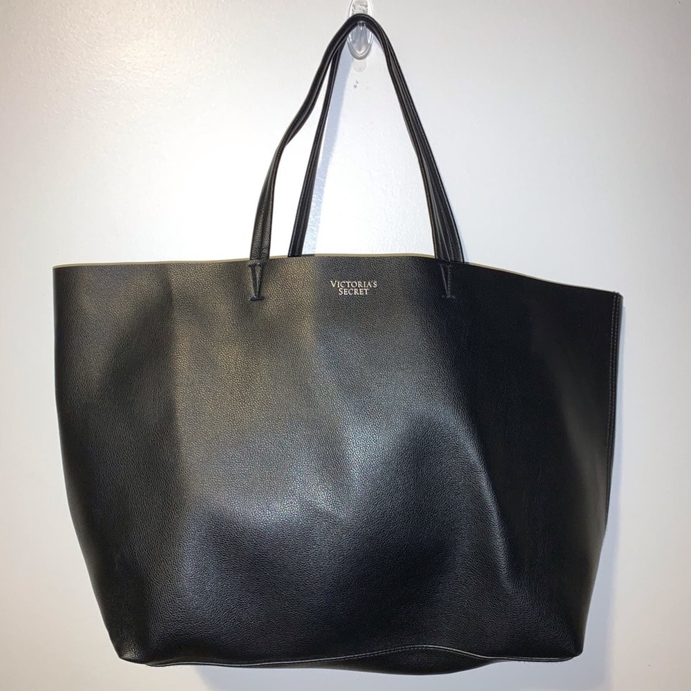 EUC Victoria’s Secret large black leather tote